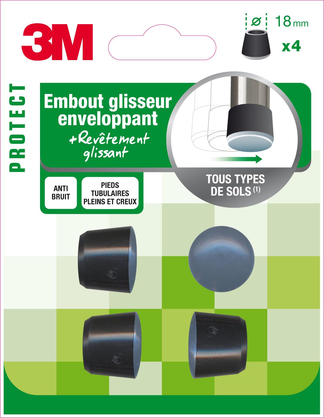 Embout gliss env noir d18mm x4